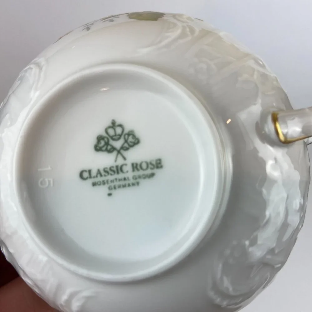 Set 3 pc NWOT ROSENTHAL POMPADOUR Ivory Moss Rose Cup Floral